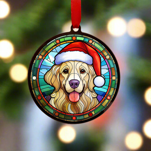 Golden Retriever in Santa Hat Suncatcher Decoration